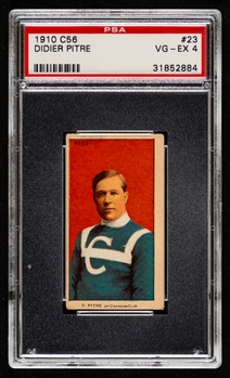 1910-11 Imperial Tobacco C56 Hockey Card #23 HOFer Didier Pitre Rookie - Graded PSA 4