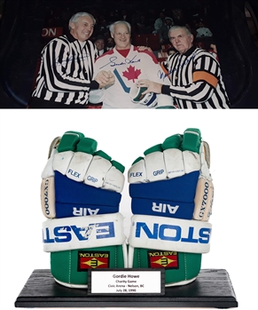 Gordie Howes 1990 "Ernie Gare Scholarship Celebration Mid-summer Hockey Classic" Game-Worn Gloves - Photo-Matched!