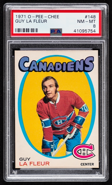1971-72 O-Pee-Chee Hockey Card #148 HOFer Guy Lafleur Rookie - Graded PSA 8