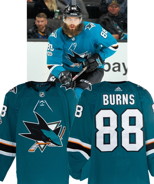 Brent Burns 2017-18 San Jose Sharks Game-Worn Jersey - NHL Centennial Patch! - Photo-Matched!