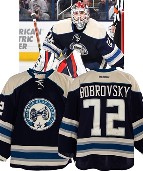 Sergei Bobrovskys 2016-17 Columbus Blue Jackets Game-Worn Jersey Third Jersey with LOA - Vezina Trophy Winning Season! - NHL Centennial Patch! - Photo-Matched!