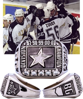 Bob Gaineys 1996-2001 Dallas Stars Division Champions 14K Gold and Diamond Ring from His Personal Collection with His Signed LOA - Presented for 5 Consecutive Division Championships!