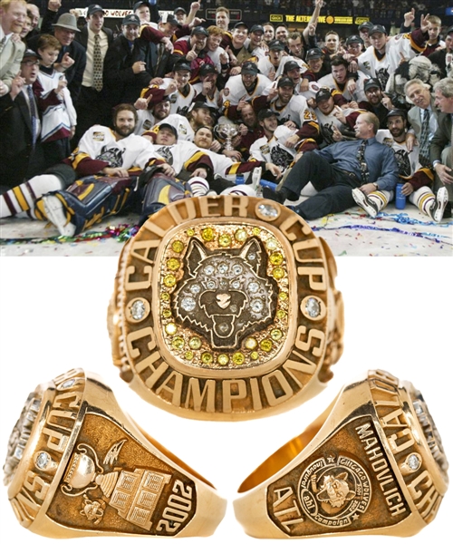 Peter Mahovlichs 2001-02 AHL Chicago Wolves Calder Cup Championship 10K Gold and Diamond Ring with His Signed LOA