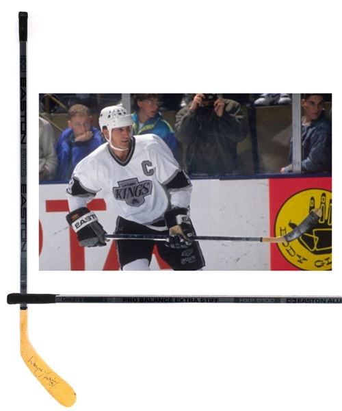 Wayne Gretzkys 1990-91 Los Angeles Kings Signed Easton Aluminum Game-Used Stick with Shawn Chaulk LOA - Art Ross and Lady Byng Memorial Trophies Season!