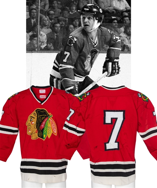 Pit Martins 1976-77 Chicago Black Hawks Game-Worn Jersey - Team Repairs! 