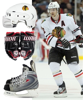 Duncan Keiths Chicago Blackhawks Game-Used Equipment Collection Including Photo-Matched 2011-12 Signed Warrior Gloves, Photo-Matched 2007-08 Nike Bauer Skates and Mid-2000s Rookie Era CCM Helmet