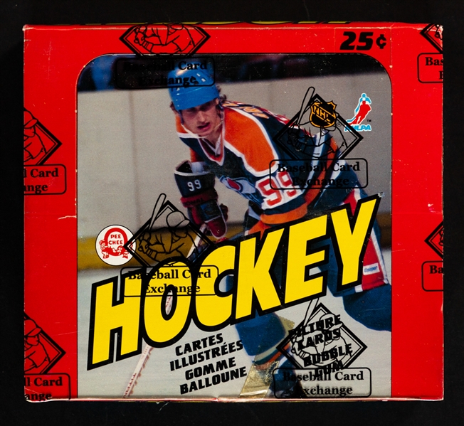 1982-83 O-Pee-Chee Hockey Wax Box (48 Unopened Packs) - BBCE Certified Tape Intact - Fuhr, Francis, Hawerchuk, Mullen and Broten Rookie Card Year