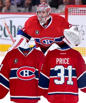 Carey Prices 2014-15 Montreal Canadiens Game-Worn Jersey with Team LOA - Beliveau Memorial Patch! - Hart Memorial Trophy and Vezina Trophy Season! - Photo-Matched!
