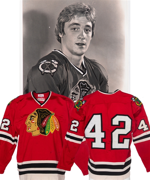 Steve Ludziks 1980-81 Chicago Black Hawks Pre-Rookie Game-Worn Training Camp/Pre-Season Jersey - Photo-Matched! 