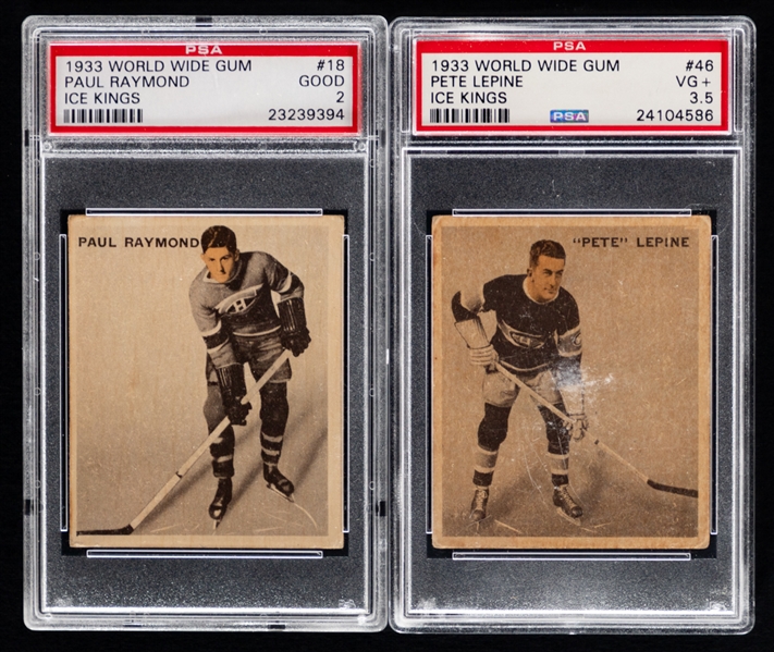 1933-34 World Wide Gum Ice Kings V357 PSA-Graded Hockey Cards (2) and 1939-40 O-Pee-Chee V301-1 PSA-Graded Hockey Cards (3)