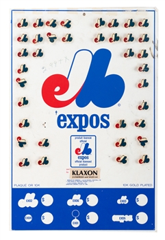 1970s Montreal Expos Pins (37) on Original Cardboard Display Backing (10" x 15")
