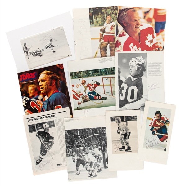 Vintage-Signed Magazine Cut Pictures (8) Including Deceased HOFers Valeri Kharlamov, Gordie Howe and Bobby Hull Plus HOFers Vladislav Tretiak and Gerry Cheevers with LOA