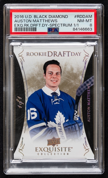 2016-17 Upper Deck Exquisite Rookie Draft Day Hockey Card #RDD-AM Auston Matthews (Spectrum 1/1) - Graded PSA 8