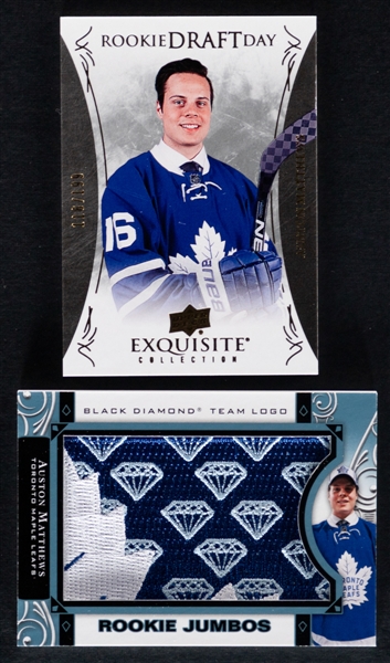Auston Matthews 2016-17 Hockey Cards (3) Inc. 2016-17 Upper Deck Exquisite Rookie Draft Day #RDD-AM (116/199) and 2016-17 Upper Deck Black Diamond Team Logo Rookie Jumbos #RTL-AM