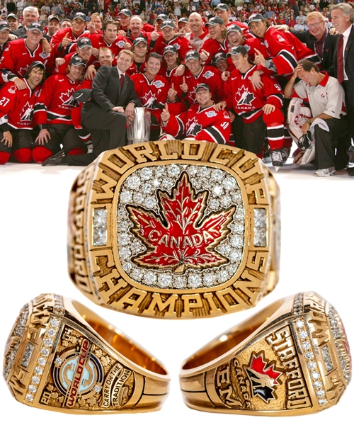 Barrie Staffords 2004 World Cup of Hockey 10K Gold and Diamond Team Canada Championship Ring with Presentation Box