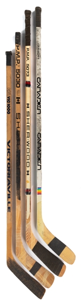 Montreal Canadiens 1980s Game-Used Stick Collection of 4 Including HOFers Gainey and Shutt