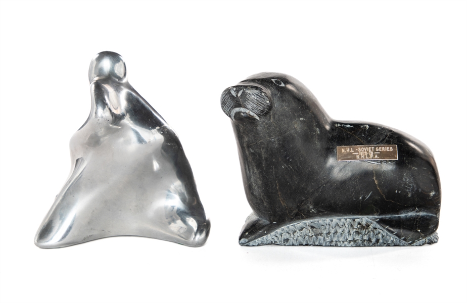 1975-76 NHL / NHLPA Soviet Series Inuit Soapstone Carving and 1977-78 NHL / NHLPA International Series Sculpture by Hoselton