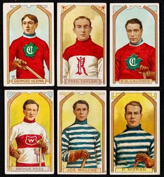 1911-12 Imperial Tobacco C55 Hockey Complete 46-Card Set Featuring HOFers #38 Georges Vezina Rookie, #1 Moran, #4 Malone Rookie, #20 Taylor, #31 Ross, #24 Cleghorn Rookie and #42 Lalonde