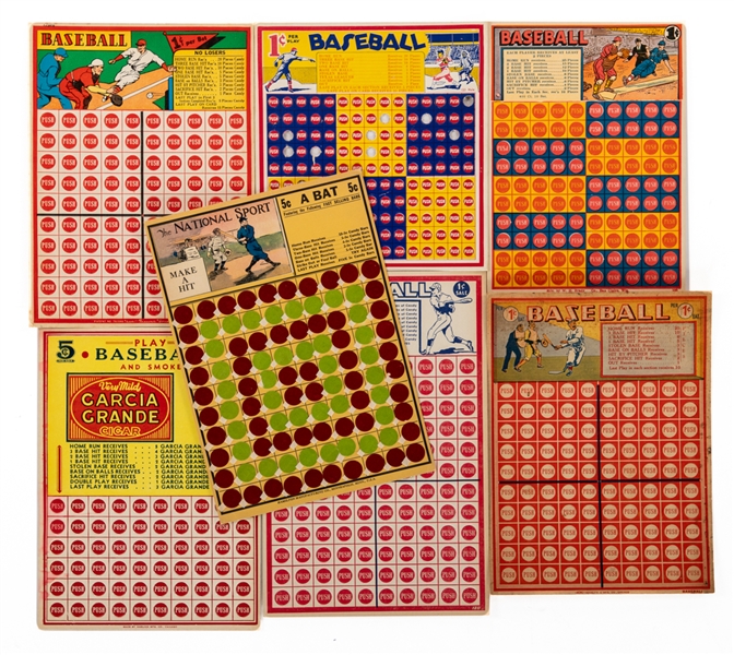 Vintage Sport-Themed Gambling Punch Boards (15) Including Baseball, Hockey, Football and Basketball - Most Unused