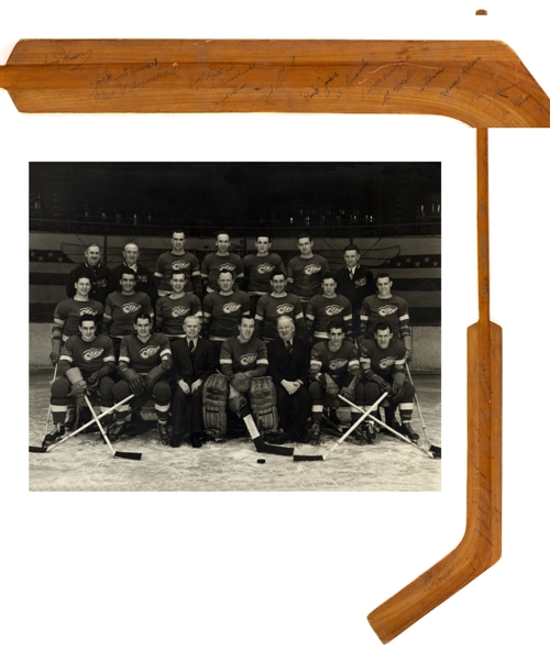 Detroit Red Wings 1941-42 Stanley Cup Finalist Team-Signed Stick with Deceased HOFers Sid Abel, Syd Howe and Black Jack Stewart 