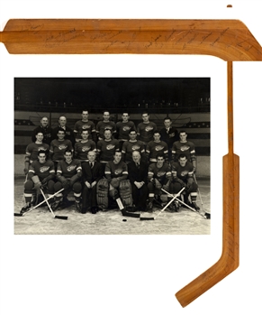 Detroit Red Wings 1941-42 Stanley Cup Finalist Team-Signed Stick with Deceased HOFers Sid Abel, Syd Howe and Black Jack Stewart 