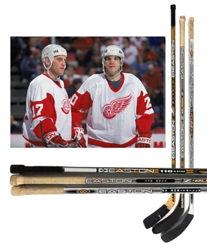 Brendan Shanahans (Late-1990s), Brett Hull (Early-2000s) and Luc Robitaille (Early-2000s) Detroit Red Wings Game-Used Sticks