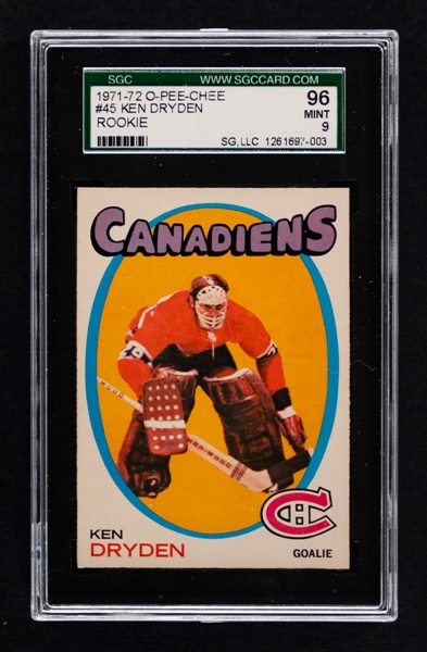 1971-72 O-Pee-Chee Hockey Card #45 HOFer Ken Dryden Rookie - Graded SGC MINT 9
