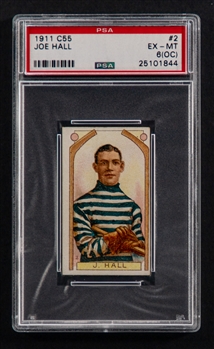 1911-12 Imperial Tobacco C55 Hockey Card #2 HOFer Joe Hall Rookie - Graded PSA 6 (OC)