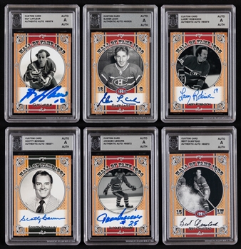 Montreal Canadiens Signed Custom-Made "Hall of Fame" Hockey Cards (6) (All ACA Certified) Including Guy Lafleur, Scotty Bowman, Larry Robinson, Jacques Lemaire, Elmer Lach and Bert Olmstead