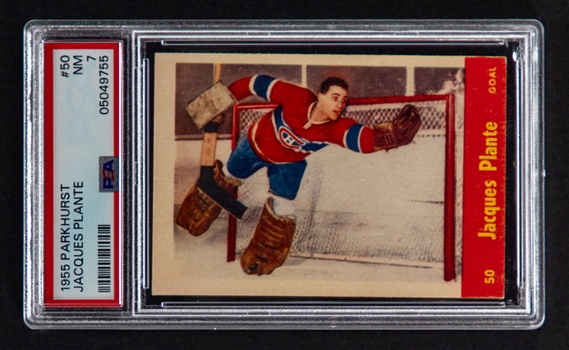 1955-56 Parkhurst Hockey Card #50 Jacques Plante Rookie - Graded PSA 7