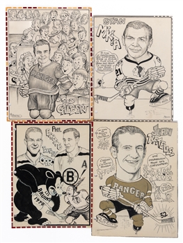 Circa Late-1960s Bobby Orr/Phil Esposito, Stan Mikita, Rod Gilbert and Jean Ratelle Original Publications Artworks (4)