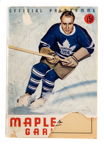 April 9th 1940 Stanley Cup Finals Game 4 Maple Leaf Gardens Program - Toronto Maple Leafs vs New York Rangers - Team-Signed by 16 Maple Leafs Including Deceased HOFers (6)
