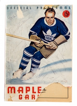 April 9th 1940 Stanley Cup Finals Game 4 Maple Leaf Gardens Program - Toronto Maple Leafs vs New York Rangers - Team-Signed by 16 Maple Leafs Including Deceased HOFers (6)