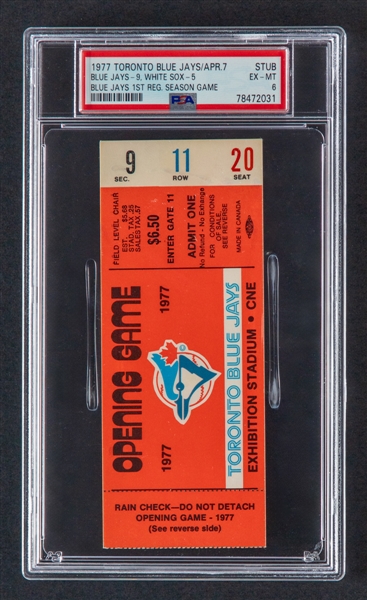 Toronto Blue Jays April 7th 1977 Inaugural Game Ticket Stub - Graded PSA 6 - Highest Graded!