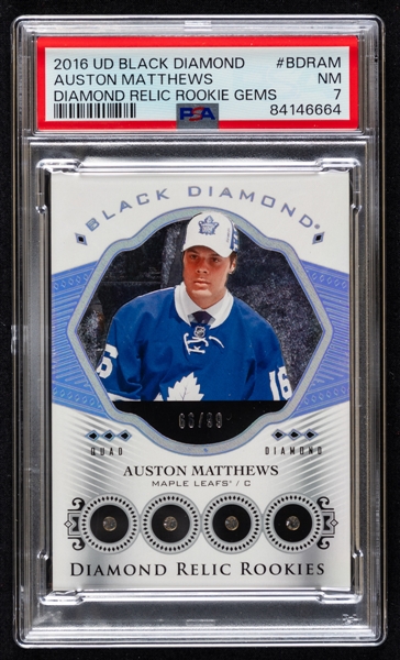 2016-17 Upper Deck Black Diamond Diamond Relic Rookies Quad Diamond Hockey Card #BDR-AM Auston Matthews (66/99) - Graded PSA 7