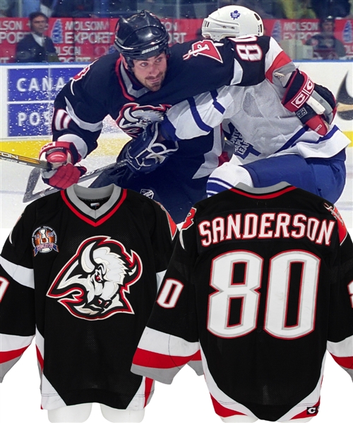 Geoff Sandersons 1998-99 Buffalo Sabres Game-Worn Stanley Cup Playoffs and Finals Jersey with Team COA - Photo and Video-Matched! 
