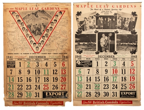 1940s to 1970s Maple Leafs Gardens Toronto Maple Leafs and Montreal Forum Montreal Canadiens Calendar Collection of 30 Plus 19 Misc. Calendar Pages