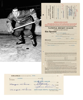Maurice "Rocket" Richards 1951-52 Montreal Canadiens NHL Contract Signed by Deceased HOFers Maurice Richard, Donat Raymond and Clarence Campbell