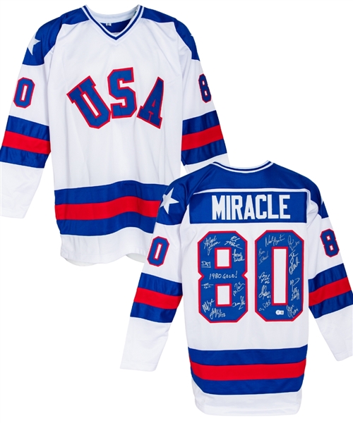 1980 Team USA "Miracle on Ice" Team-Signed Jersey by 19 Including Eruzione, Craig, Morrow, OCallahan and Others with Beckett Verification