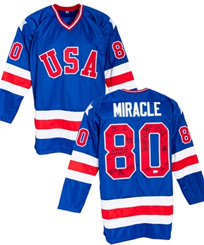 1980 Team USA "Miracle on Ice" Team-Signed Jersey by 19 Including Eruzione, Craig, Morrow, OCallahan and Others with Beckett Verification