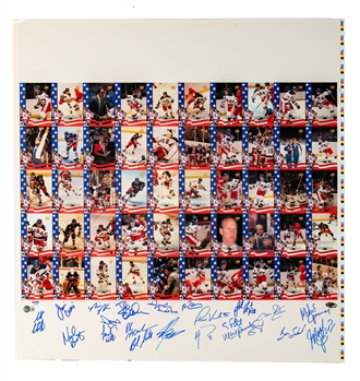 1995 Signature Rookies "Miracle on Ice" 1980 Team USA Team-Signed Uncut Sheet Including Brooks, Eruzione, Craig, Morrow and Others