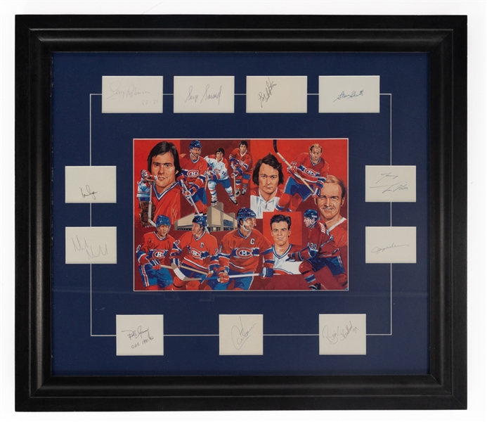 Montreal Canadiens Signed Index Card Framed Display with Dryden and Lafleur - JSA Auction LOA (28 1/2" x 32 1/2") 