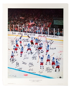 1980 Team USA "Miracle on Ice - Do You Believe in Miracles" Team-Signed Limited-Edition Print #136/1000 Including Brooks, Craig, Eruzione, Johnson and More with Beckett LOA (25" x 32")