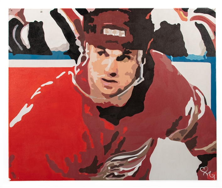 Dino Ciccarellis Detroit Red Wings Abstract Portrait Painting on Canvas  From His Personal Collection with His Signed LOA (36" x 30")