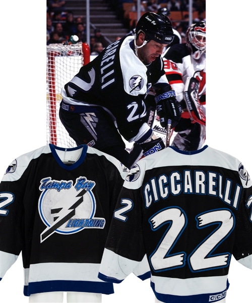 Dino Ciccarellis 1996-97 Tampa Bay Lightning Game-Worn Jersey with His Signed LOA - Great Game Wear! - Photo-Matched!
