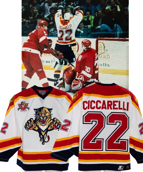 Dino Ciccarellis 1997-98 Florida Panthers "600th NHL Career Goal" Game-Worn Jersey From His Personal Collection with His Signed LOA - Photo-Matched to 600th Goal Celebration!