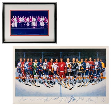 500-Goal Scorers Lithograph Autographed by 17 with Richard, Howe, Beliveau, Gretzky and Others From the Personal Collection of Dino Ciccarelli with His Signed LOA