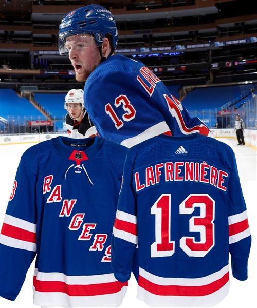 Alexis Lafrenieres 2020-21 New York Rangers Game-Worn Rookie Season Jersey with Fanactics Verification - Photo-Matched!