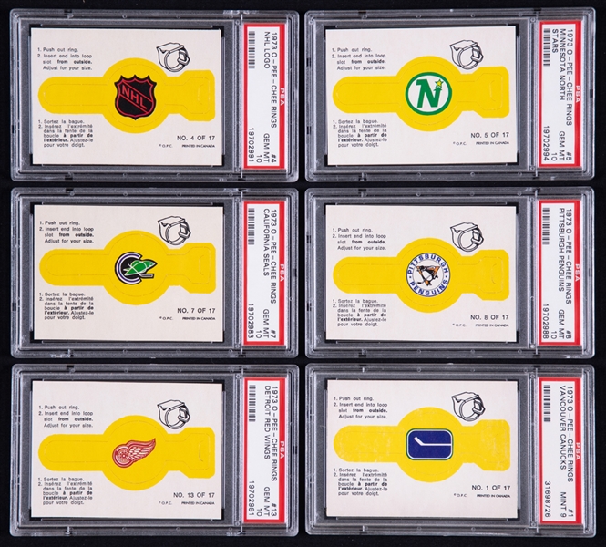 1973-74 O-Pee-Chee Hockey Complete PSA-Graded Team Rings 17-Card Set - 3rd Current Finest and 3rd All-Time Finest PSA Set!
