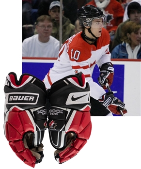 Alex Pietrangelos 2009 IIHF World Junior Championship Team Canada Game-Worn Nike Bauer XXXX Pro Gloves with Hockey Canada LOA - Photo-Matched!